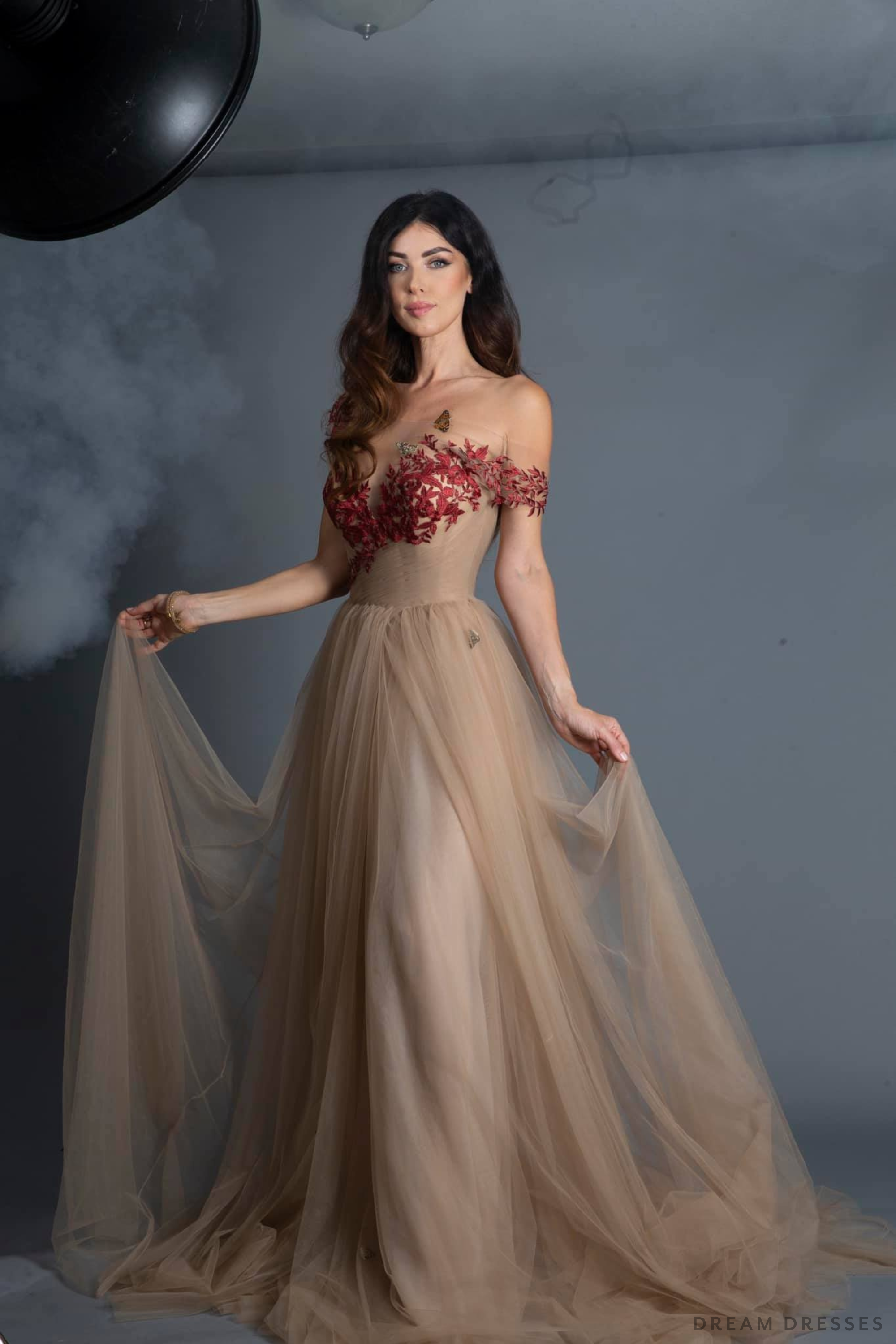 Nude Wedding Gown with Red Lace (#Aida )