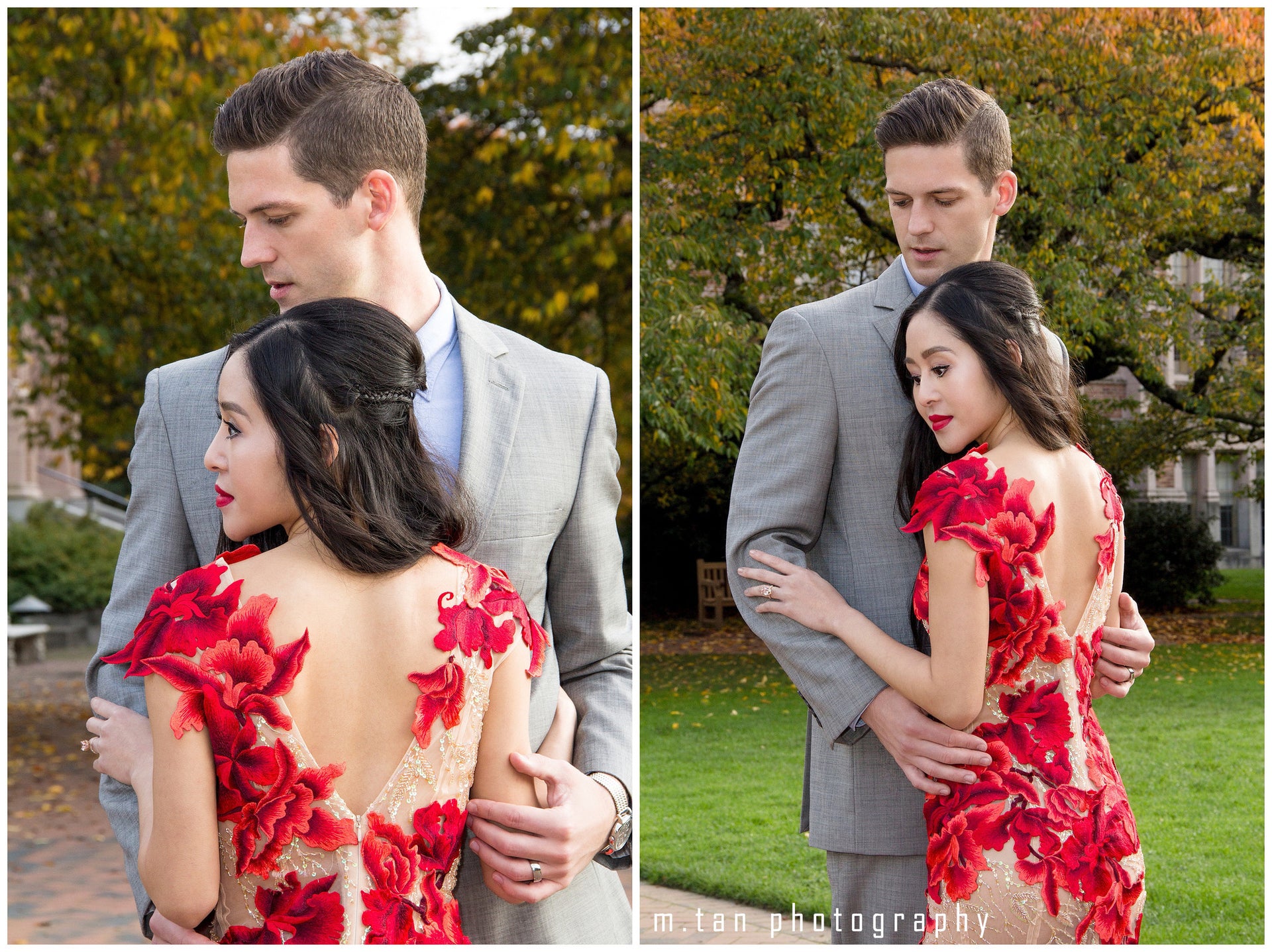 Sexy Tulle Beige Evening Gown with All Over Red Embroidery (#Vivien ) - Dream Dresses by P.M.N
 - 2