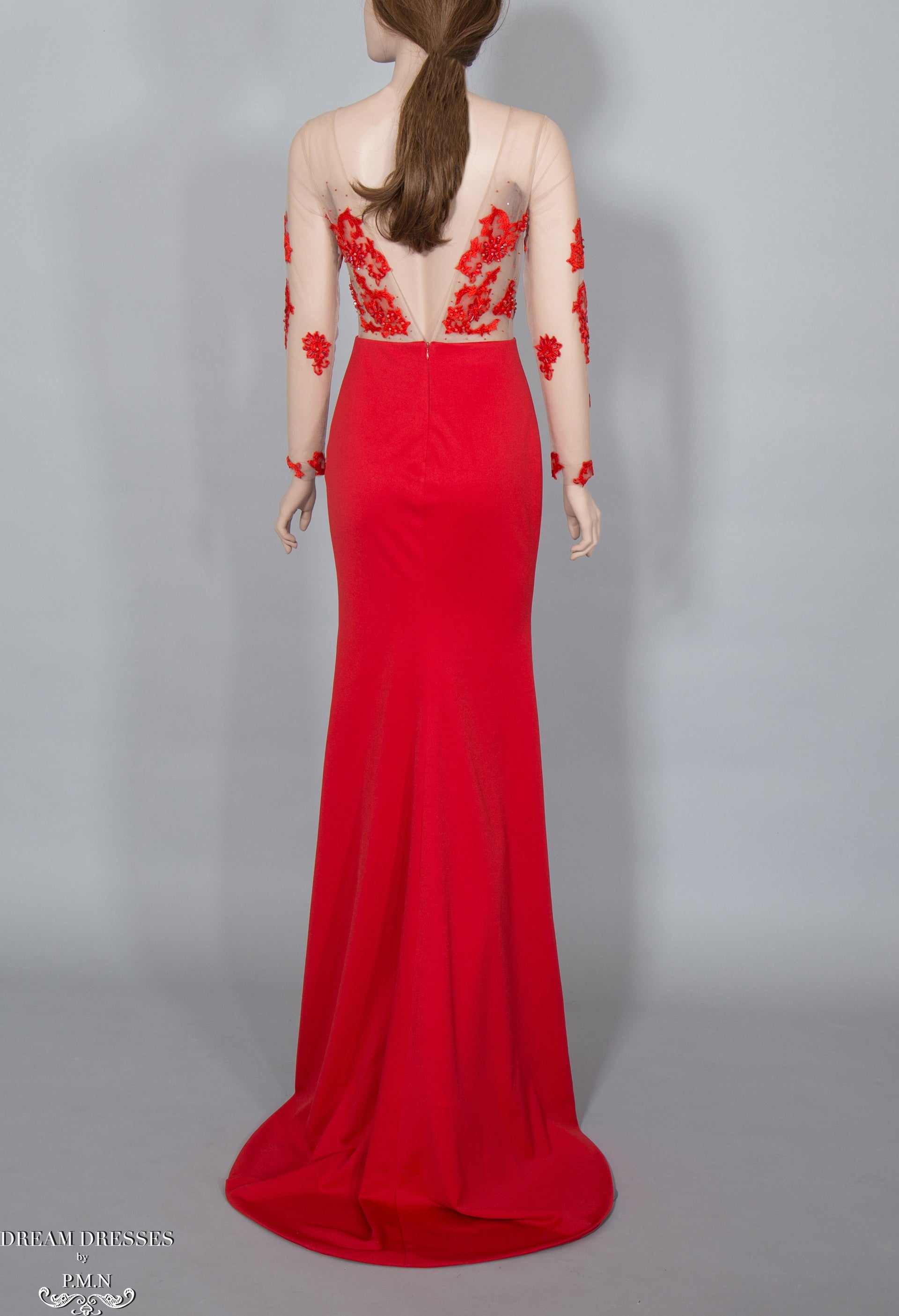 illusion Red Lace Gown (#Elaine) - Dream Dresses by P.M.N.