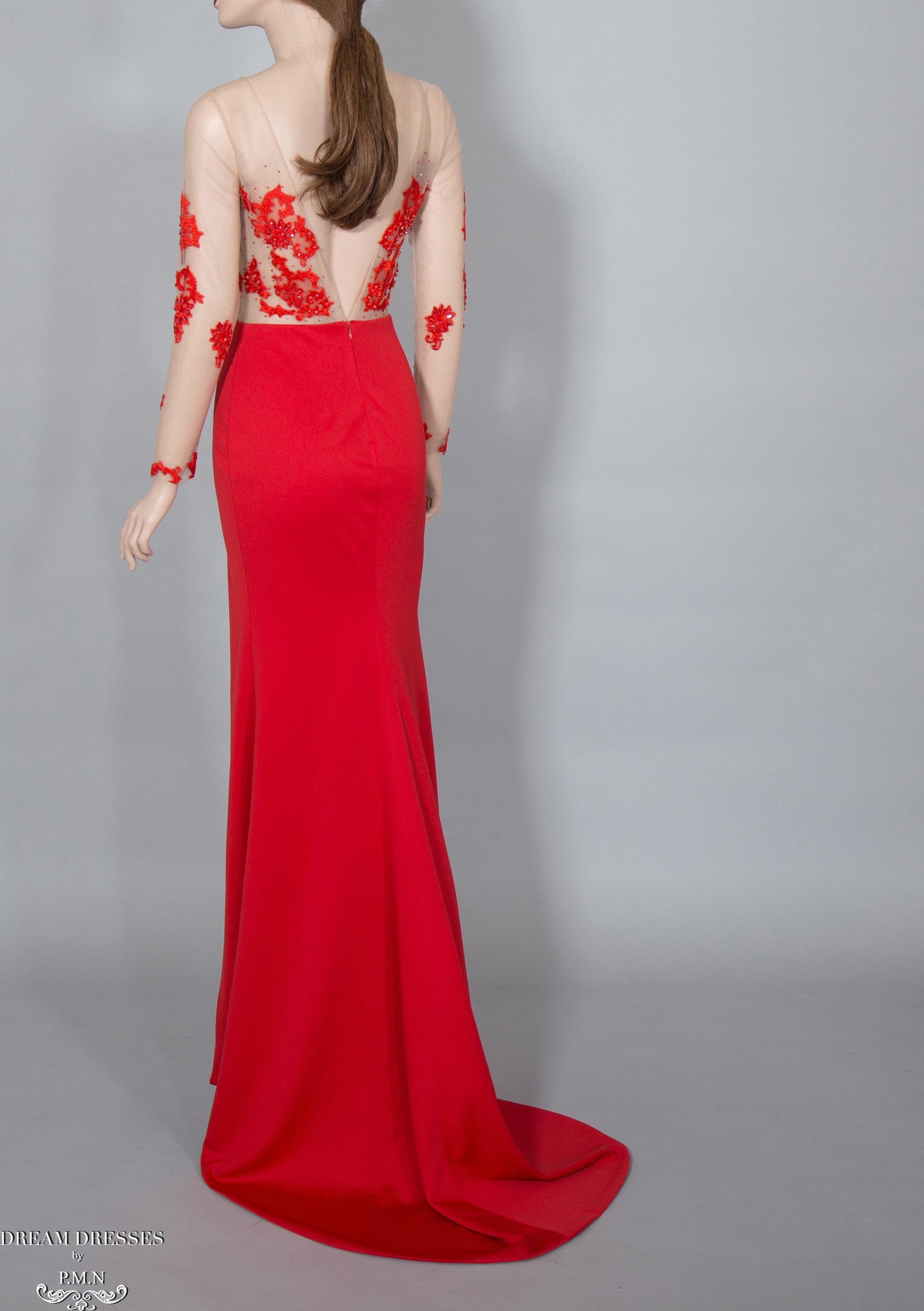 illusion Red Lace Gown (#Elaine)