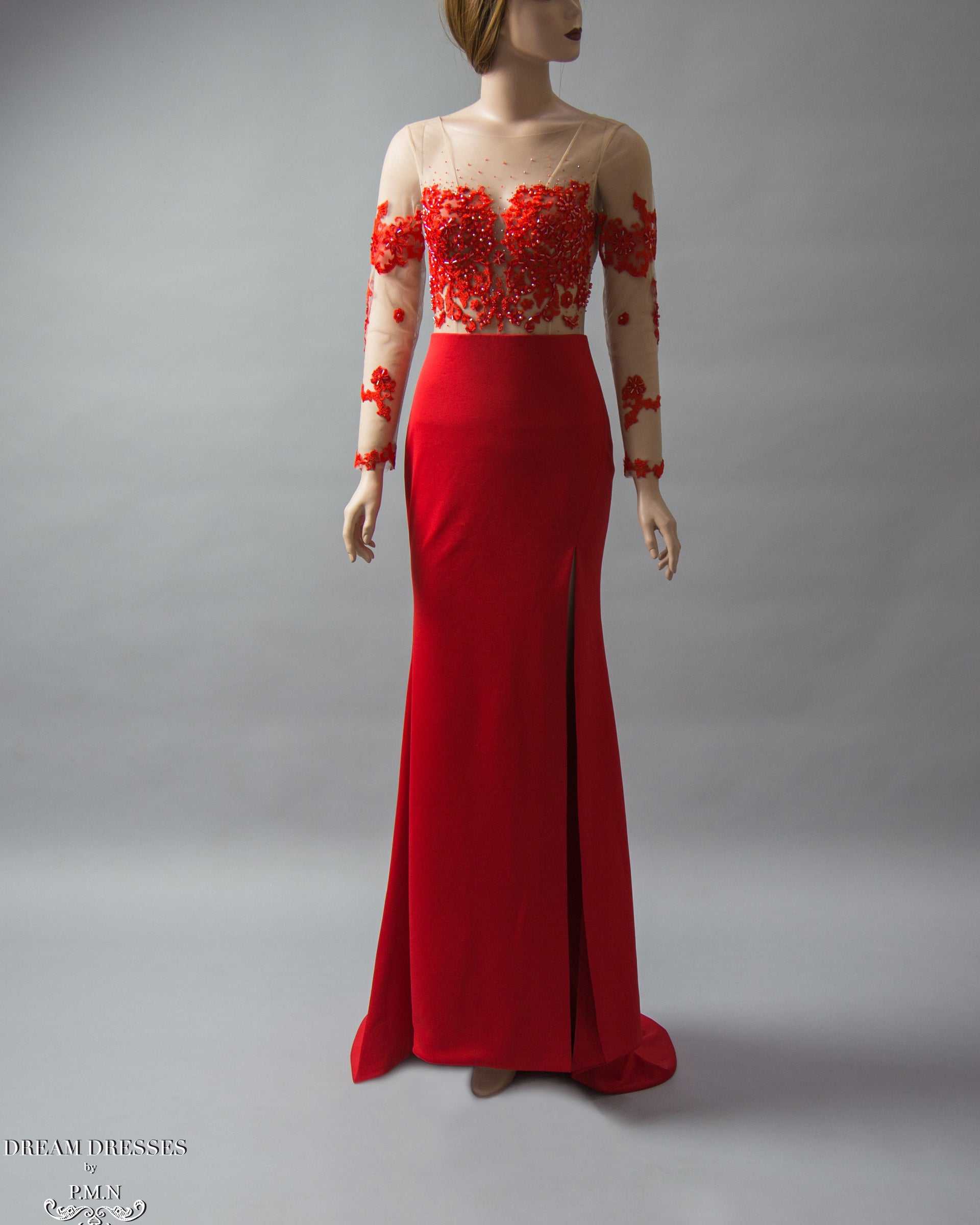 illusion Red Lace Gown (#Elaine) - Dream Dresses by P.M.N.