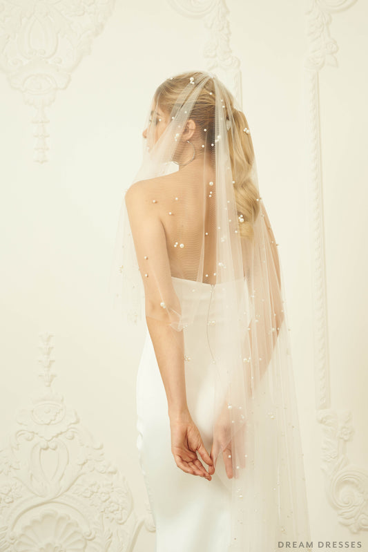 Pearl Bridal Drop Veil (#Eddan) - Dream Dresses by P.M.N.