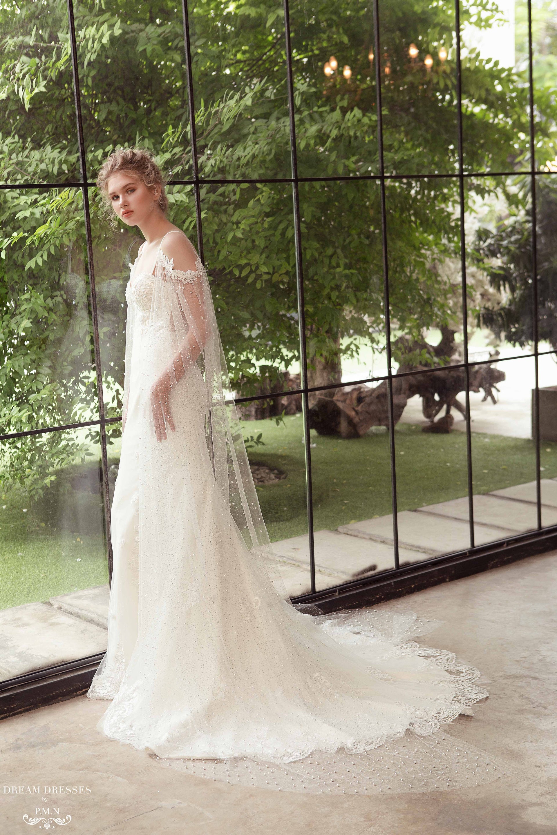 Detachable Bridal Sleeve Cape (#ELAINA) - Dream Dresses by P.M.N.