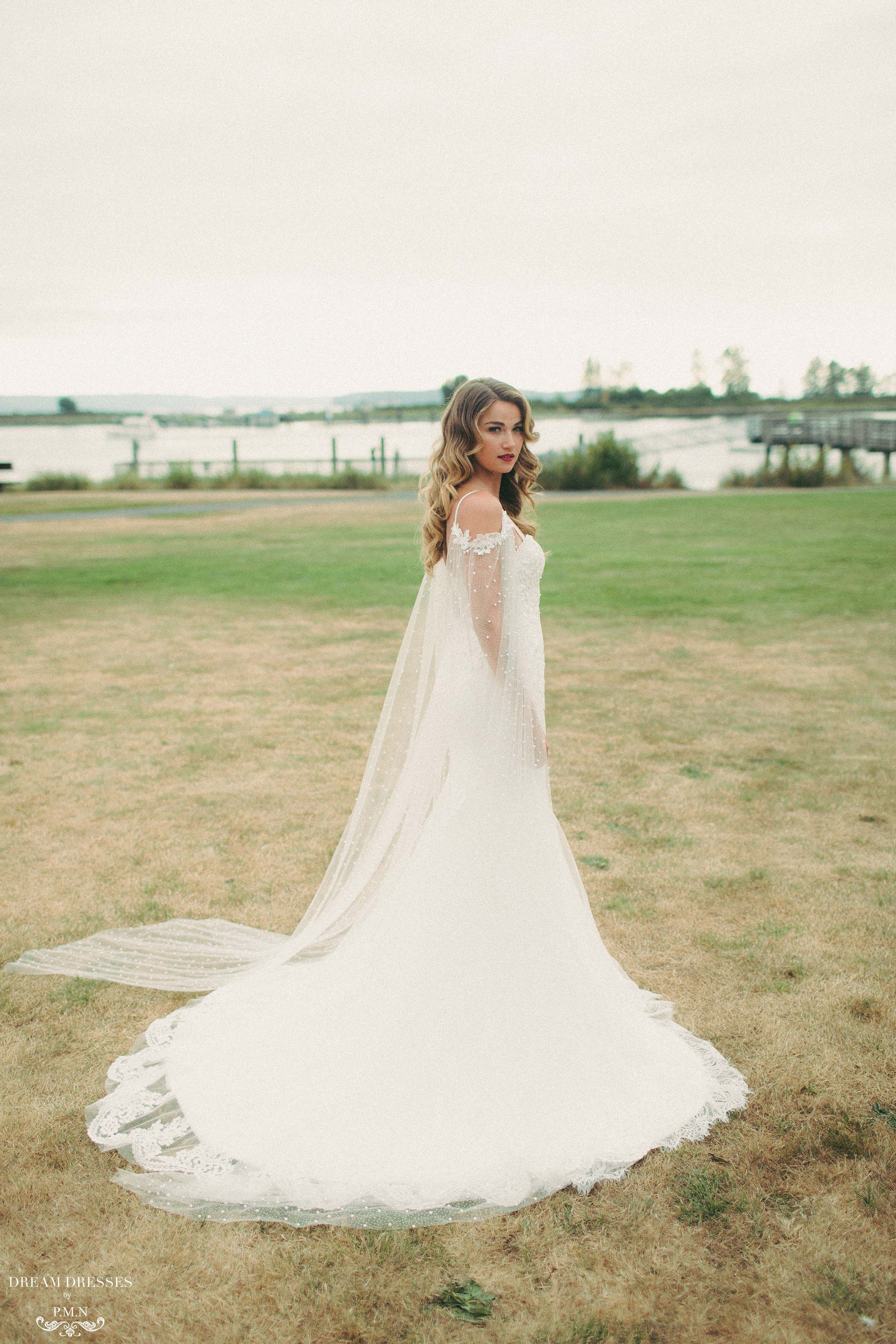 Detachable Bridal Sleeve Cape (#ELAINA) - Dream Dresses by P.M.N.