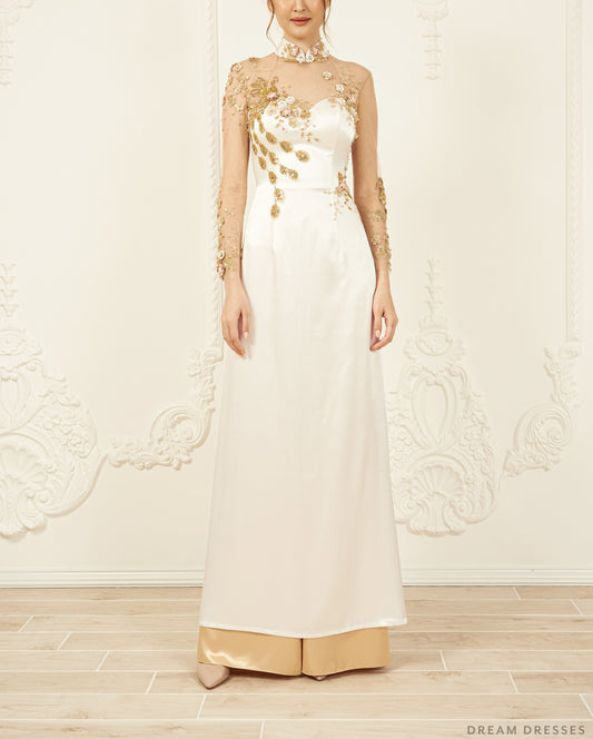 Embellished Bridal Ao Dai | Custom Made Vietnamese Bridal Dress (#ELVERA) - Dream Dresses by P.M.N.