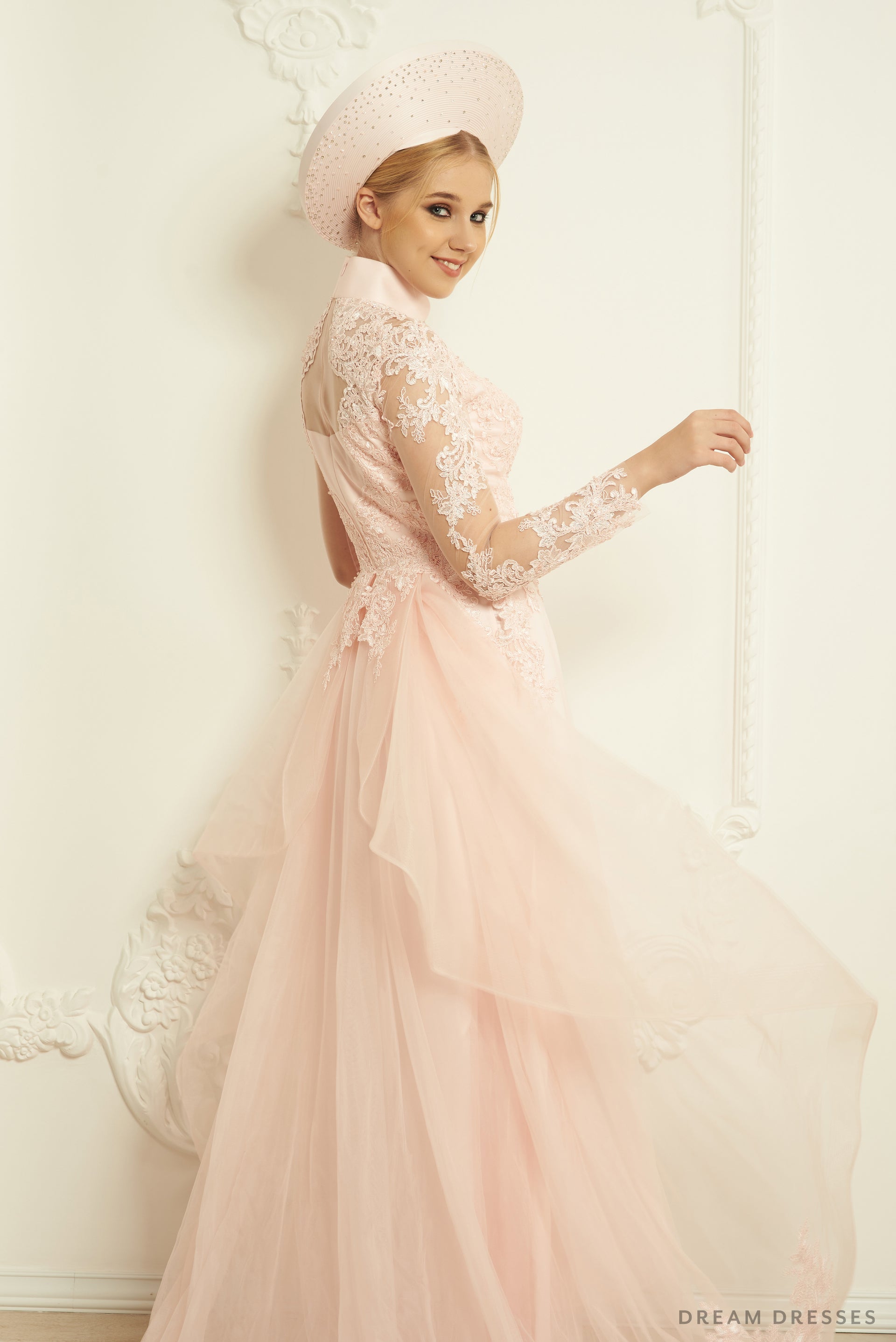 Blush Pink Bridal Ao Dai | Modern Vietnamese Bridal Dress (#EVIE) - Dream Dresses by P.M.N.