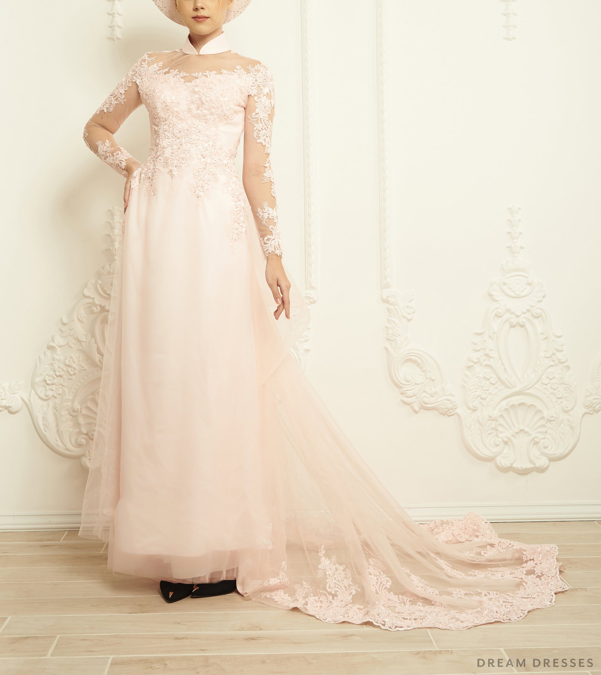 Blush Pink Bridal Ao Dai | Modern Vietnamese Bridal Dress (#EVIE) - Dream Dresses by P.M.N.