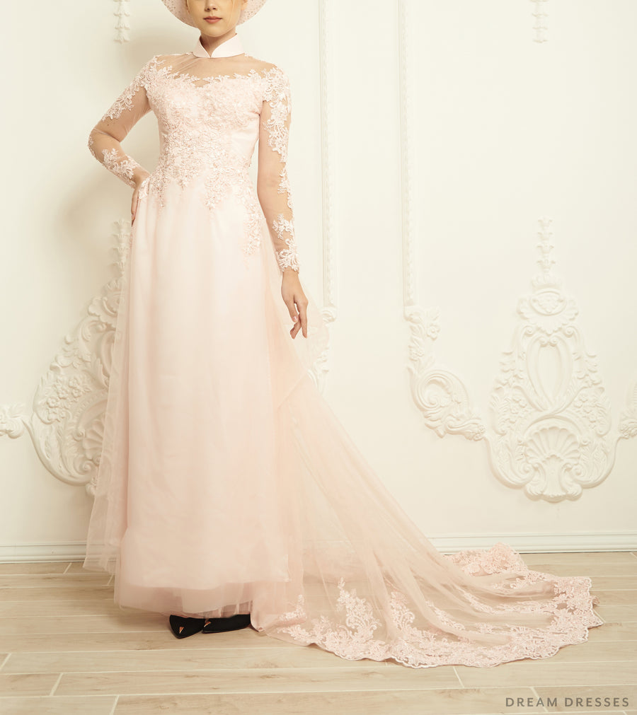 Blush Pink Bridal Ao Dai | Modern Vietnamese Bridal Dress (#EVIE) - Dream Dresses by P.M.N.