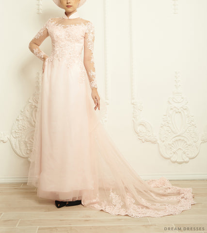 Blush Pink Bridal Ao Dai | Modern Vietnamese Bridal Dress (#EVIE)