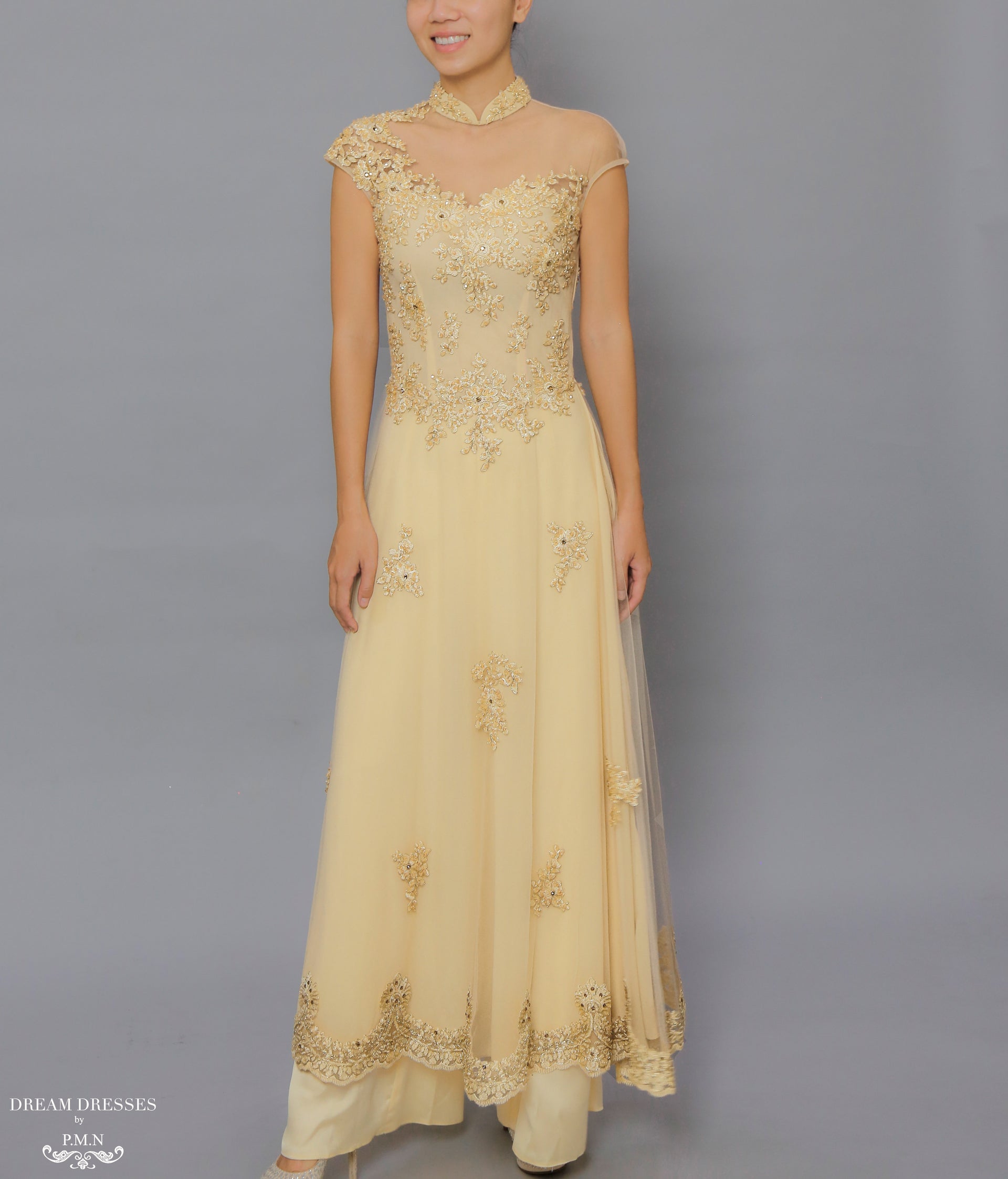 Gold Bridal Ao Dai | Custom Made Vietnamese Bridal Dress (#FLORENCE) - Dream Dresses by P.M.N.