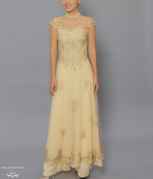 Gold Bridal Ao Dai | Custom Made Vietnamese Bridal Dress (#FLORENCE) - Dream Dresses by P.M.N.