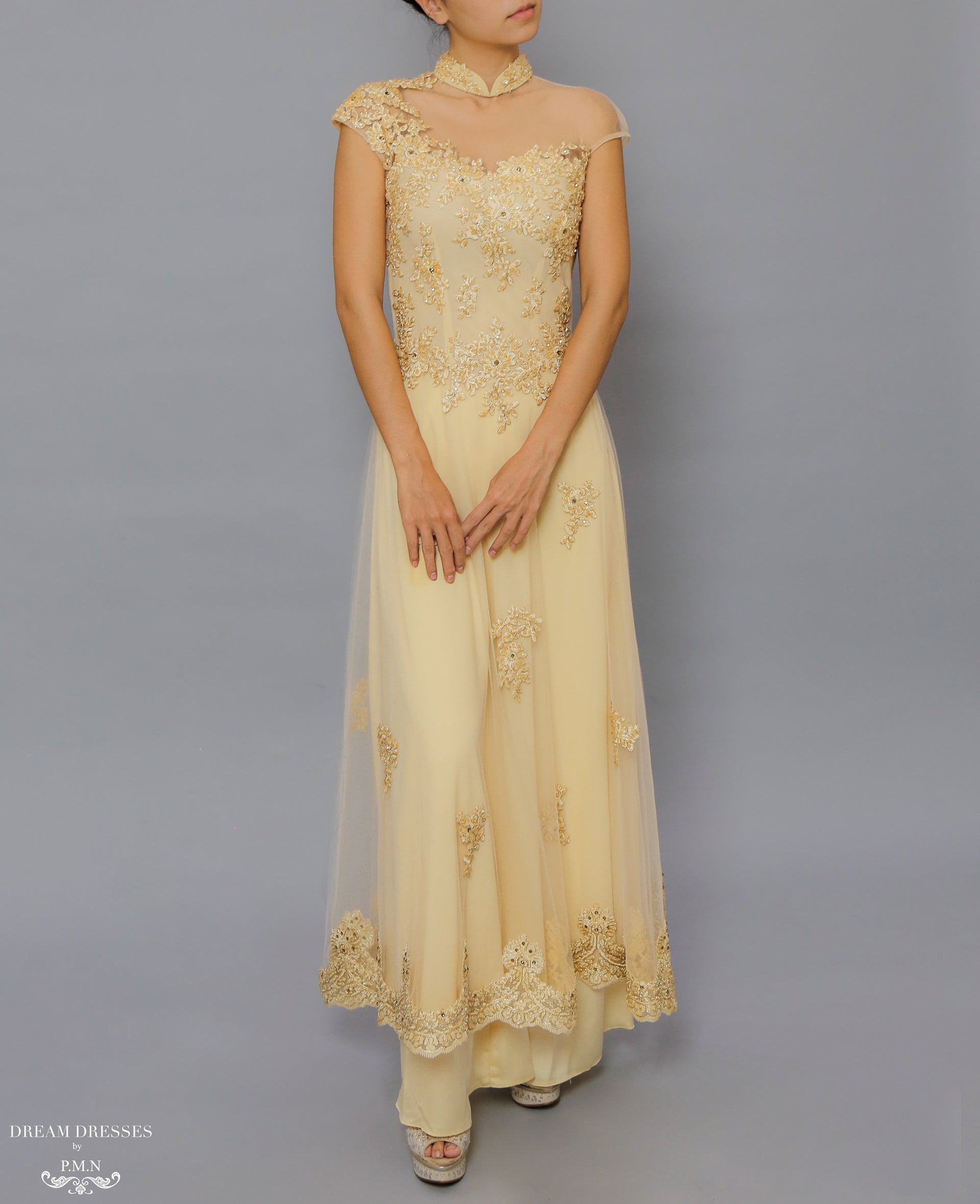 Gold Bridal Ao Dai | Custom Made Vietnamese Bridal Dress (#FLORENCE) - Dream Dresses by P.M.N.