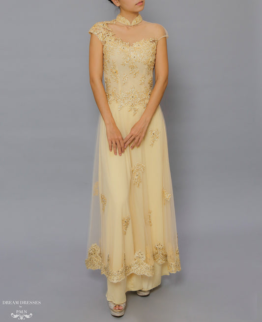 Gold Bridal Ao Dai | Custom Made Vietnamese Bridal Dress (#FLORENCE) - Dream Dresses by P.M.N.
