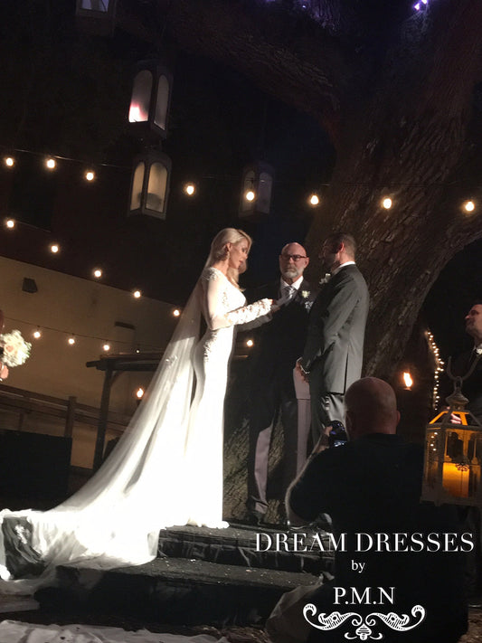 Long Sleeve Wedding Dress With Lace Top (#SS16101) - Dream Dresses by P.M.N
 - 9