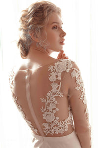 Illusion Long Sleeve Chiffon Wedding Gown (#Faline) - Dream Dresses by P.M.N.