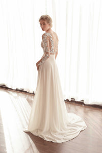 Illusion Long Sleeve Chiffon Wedding Gown (#Faline) - Dream Dresses by P.M.N.
