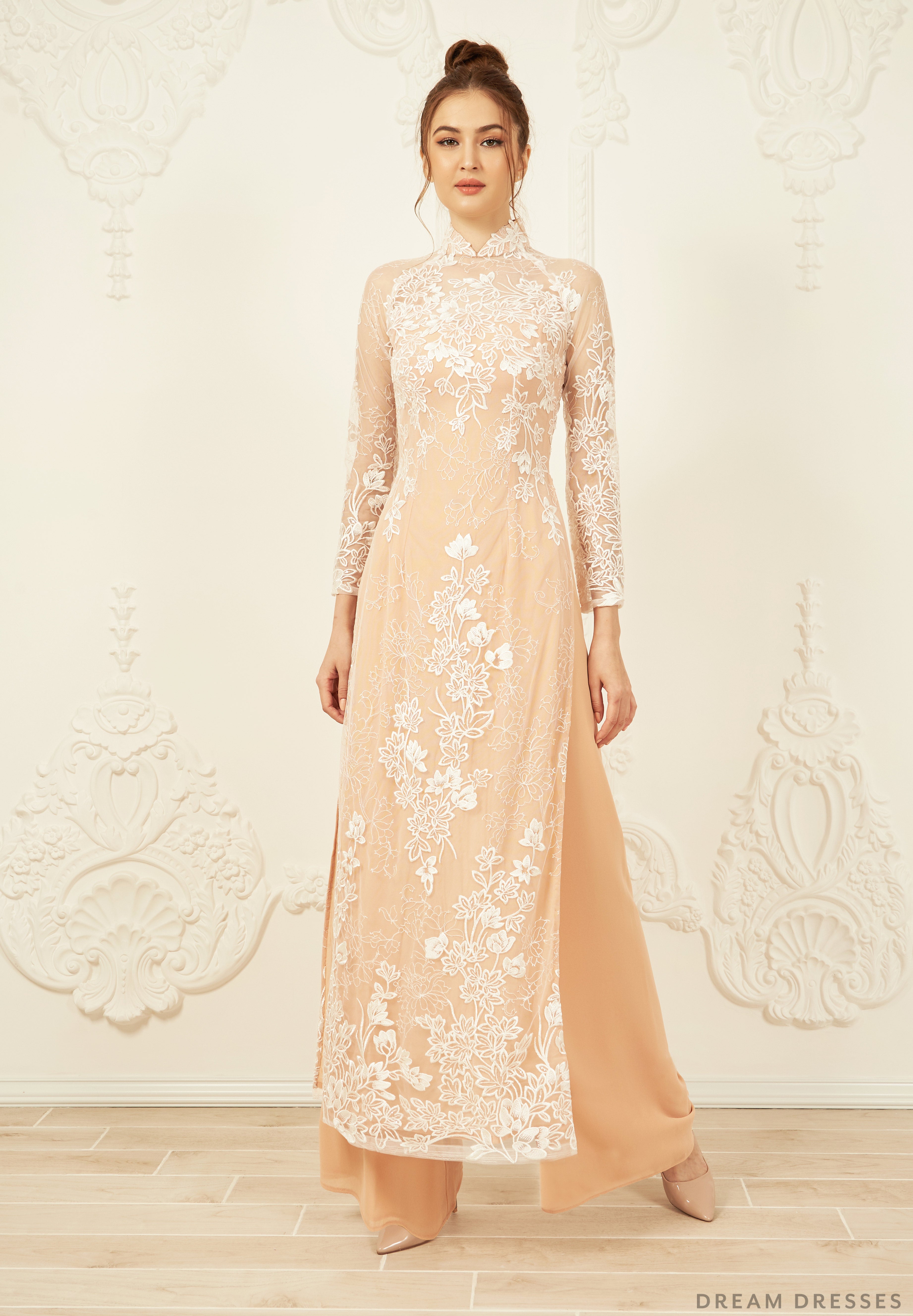 Lace Bridal Ao Dai, Traditional Vietnamese Bridal Dress