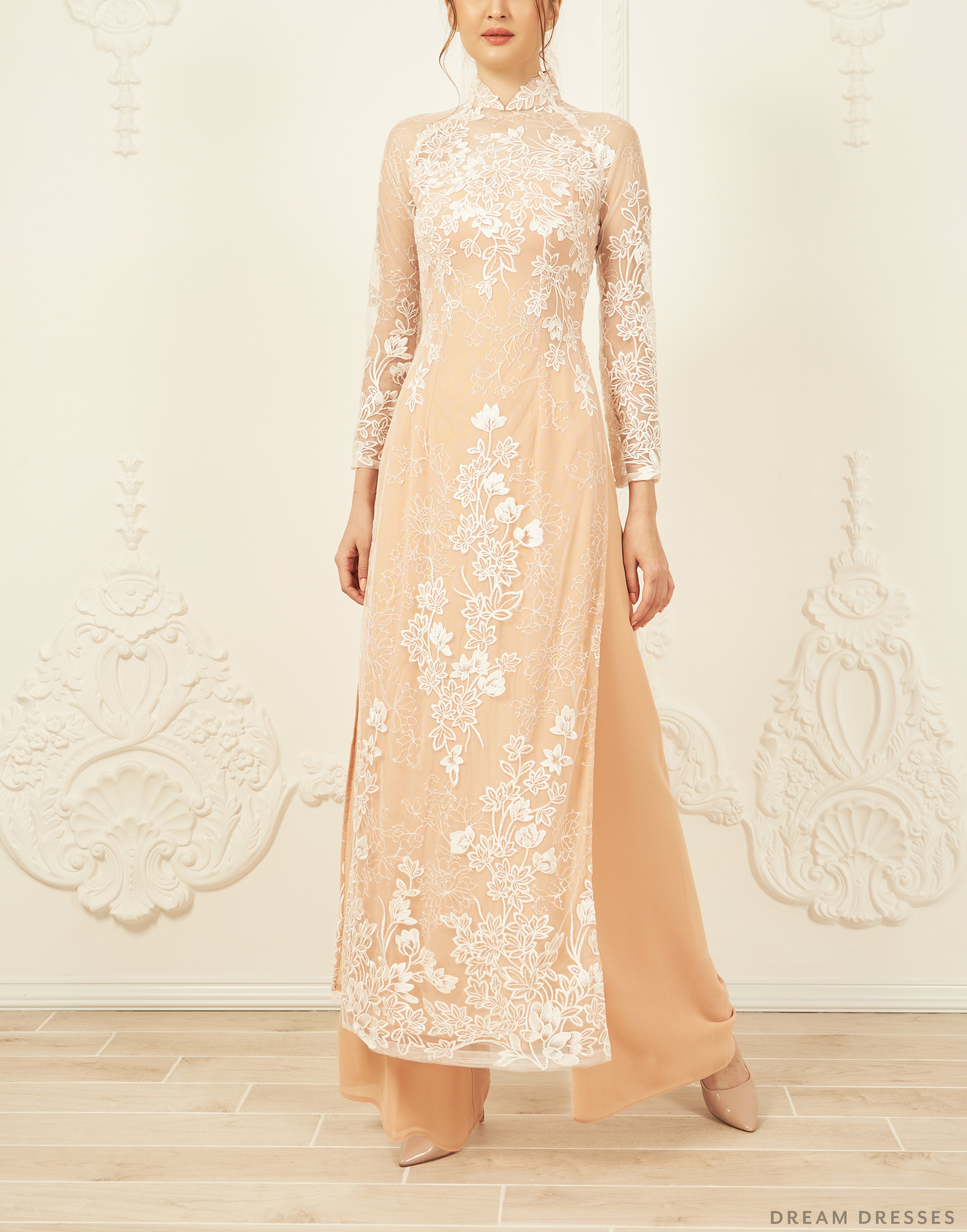 Lace Bridal Ao Dai | Traditional Vietnamese Bridal Dress (#FIA)