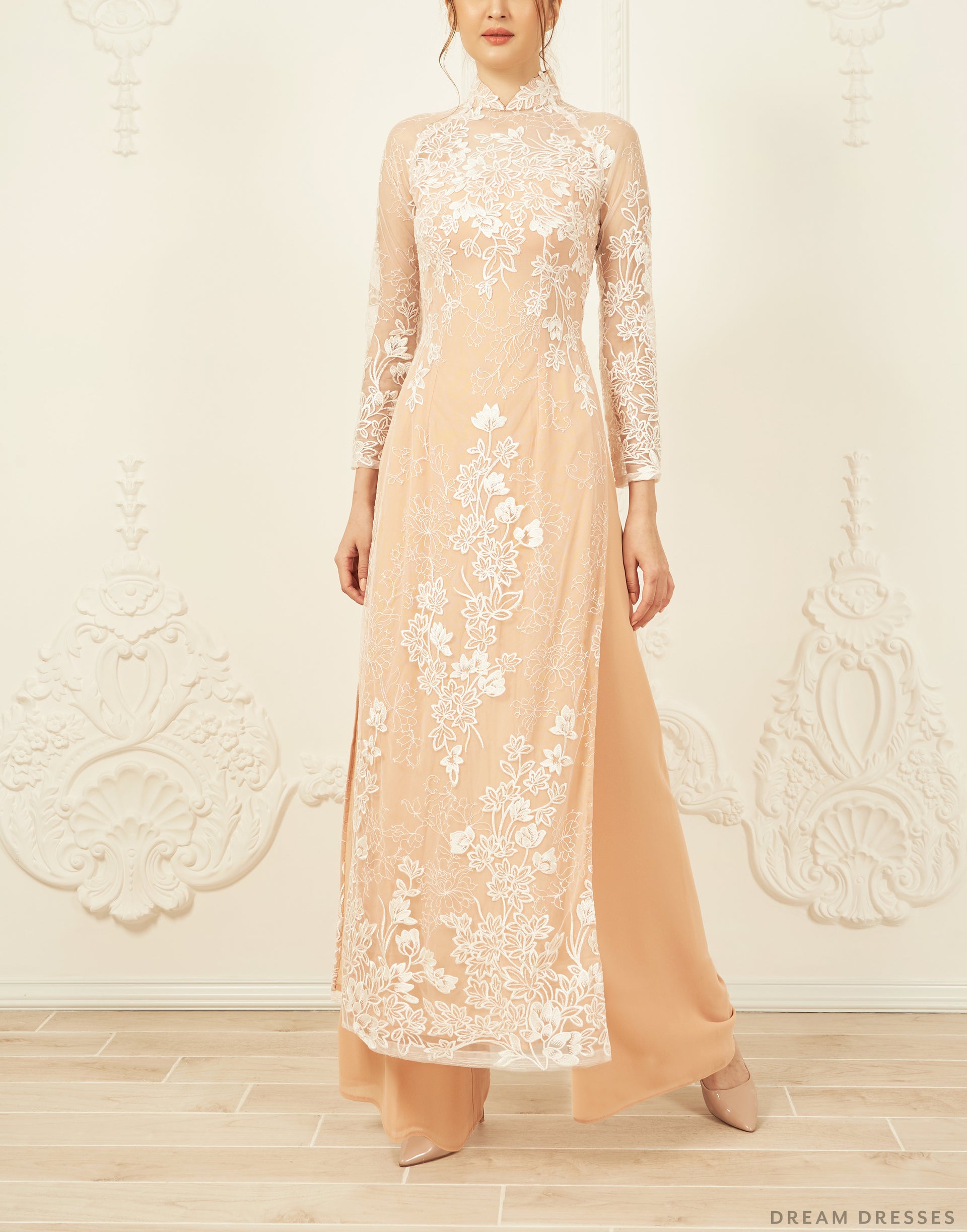 Lace Bridal Ao Dai | Traditional Vietnamese Bridal Dress (#FIA) - Dream Dresses by P.M.N.