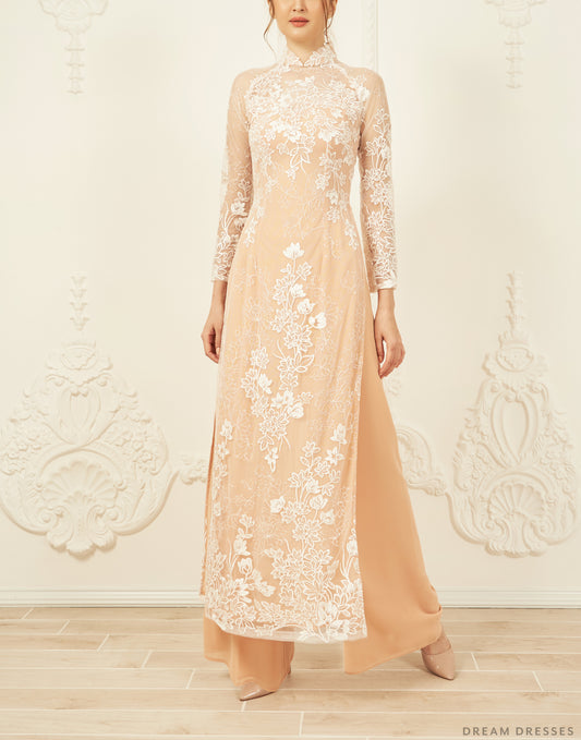 Lace Bridal Ao Dai | Traditional Vietnamese Bridal Dress (#FIA) - Dream Dresses by P.M.N.