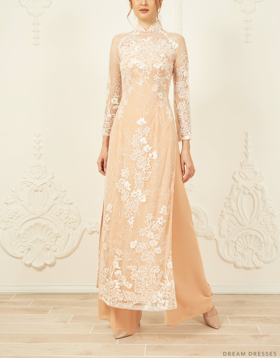 Lace Bridal Ao Dai | Traditional Vietnamese Bridal Dress (#FIA) - Dream Dresses by P.M.N.
