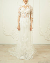 White Bridal Ao Dai | Modern Vietnamese Lace Bridal Dress (#FREYA) - Dream Dresses by P.M.N.