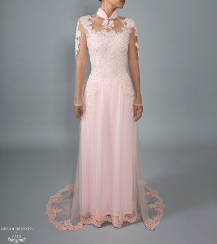 Blush Pink Bridal Ao Dai | Vietnamese Bridal Dress with Embellishment (#GALILAH)