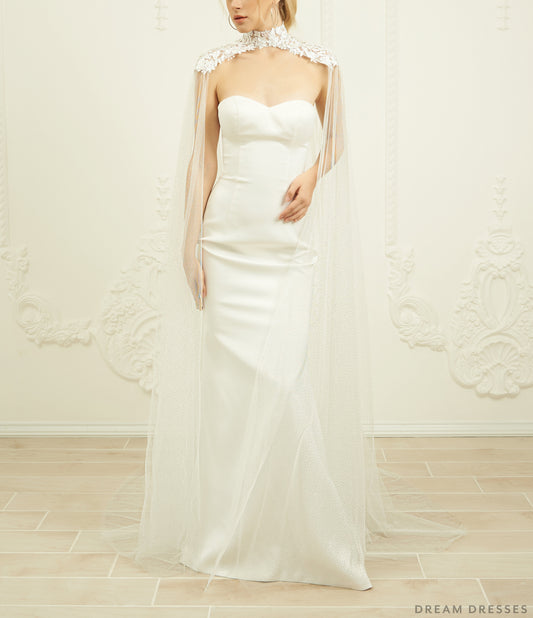 Lace Bridal Cape Veil (#GIANNA) - Dream Dresses by P.M.N.