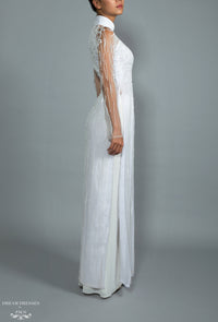 White Bridal Ao Dai | Vietnamese Bridal Dress with Embellishment (#GRACIE) - Dream Dresses by P.M.N.