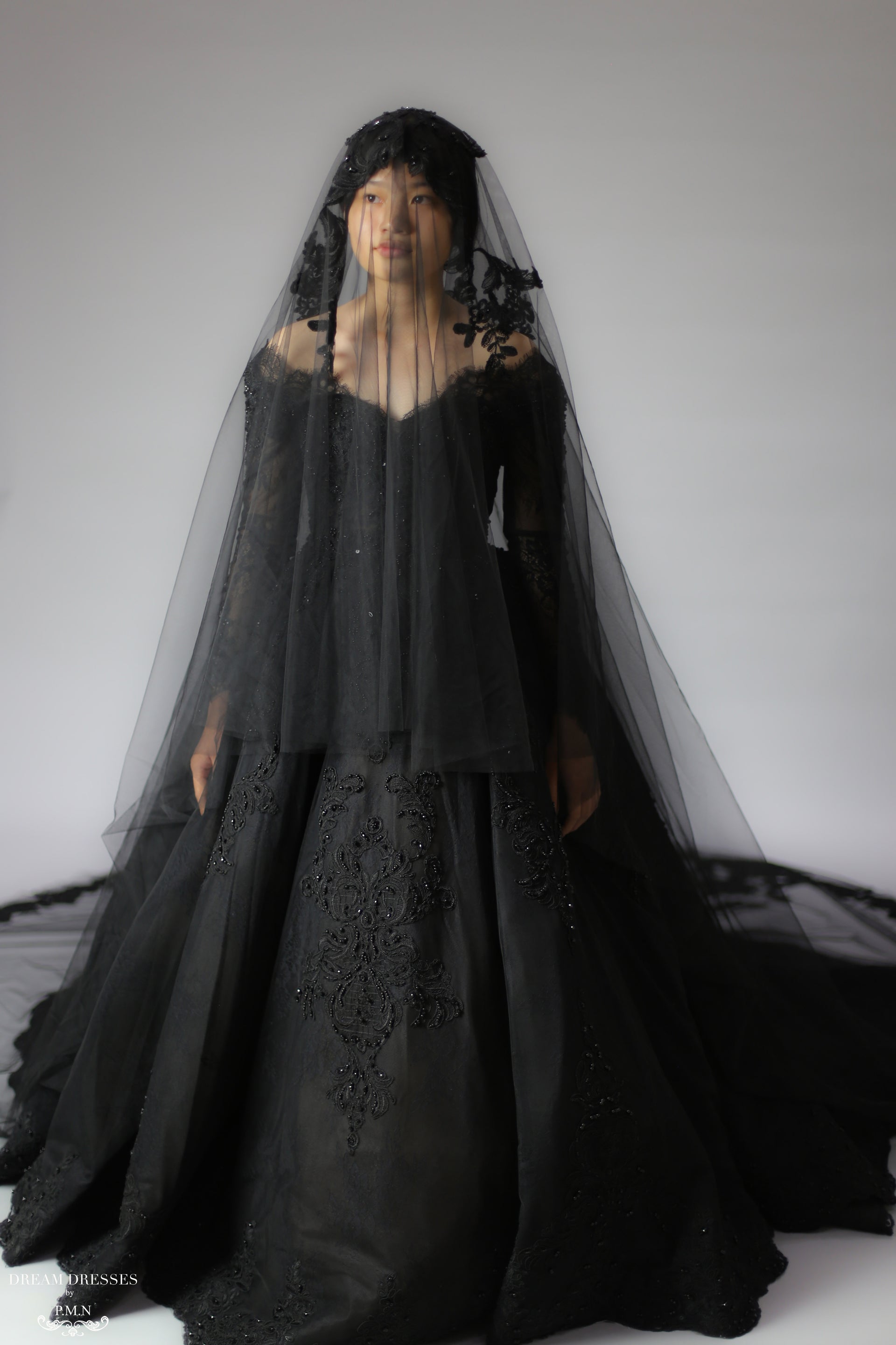 Black Cathedral Wedding Veil (#Galena) - Dream Dresses by P.M.N.