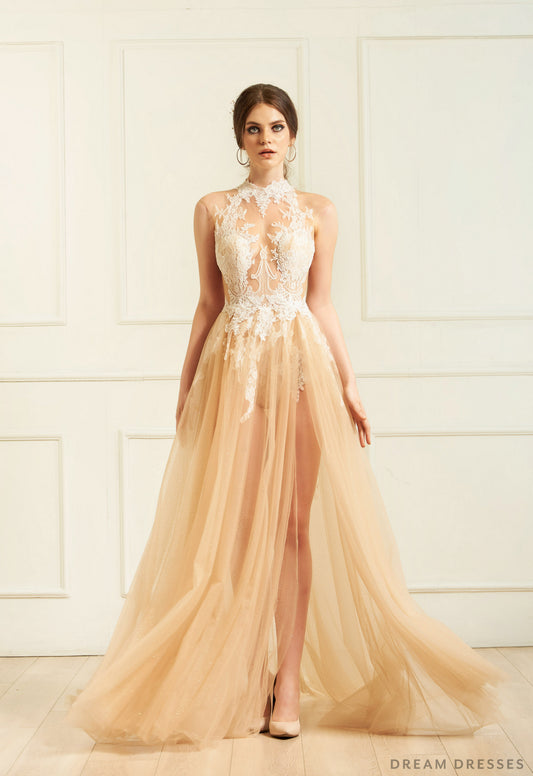 Lace Bridal Bodysuit with Side Slit (#Galina ) - Dream Dresses by P.M.N.