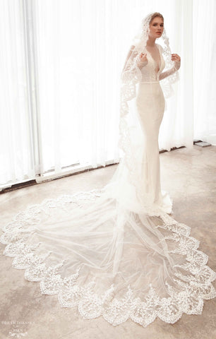 Cathedral Bridal Veil with Lace Trim Edge (#Gila)