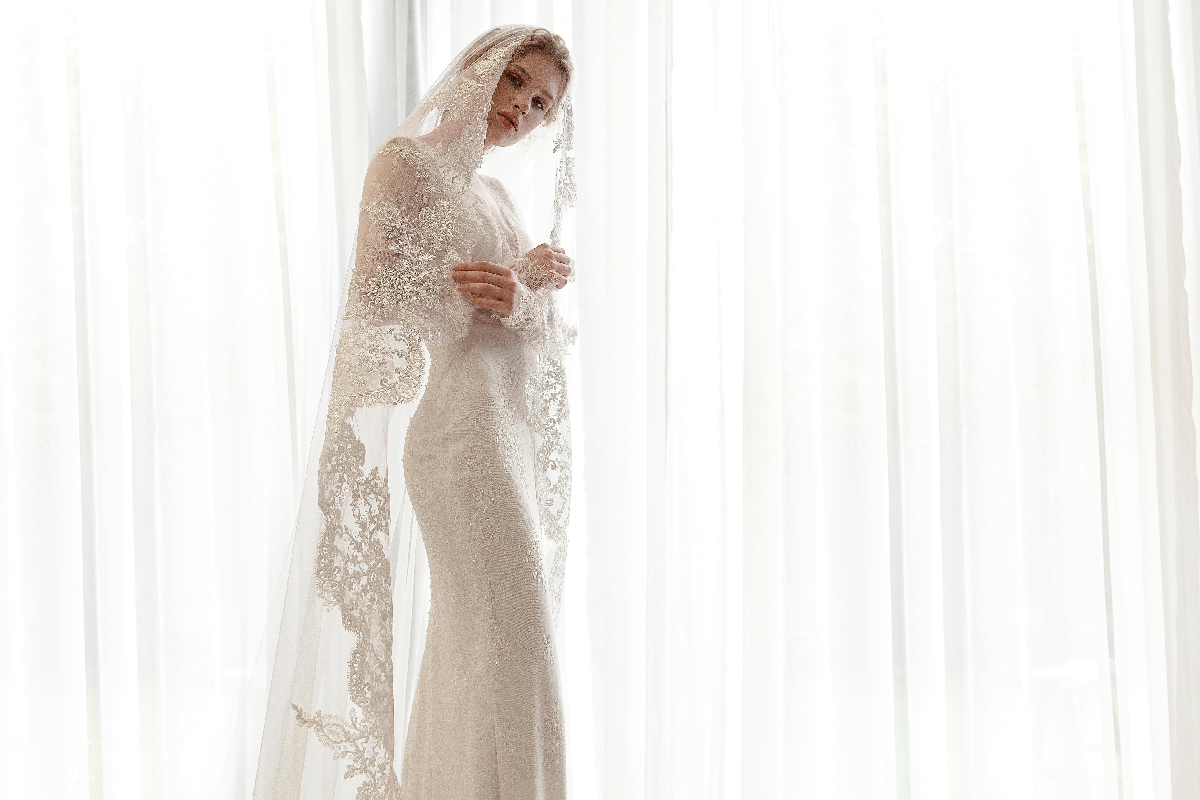 Cathedral Bridal Veil with Lace Trim  (#Gila)