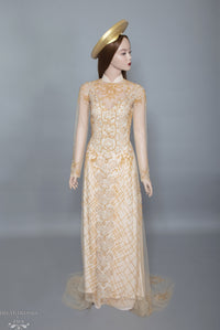 Gold Bridal Ao Dai | Vietnamese Bridal Dress with Embellishment (#HELGA) - Dream Dresses by P.M.N.
