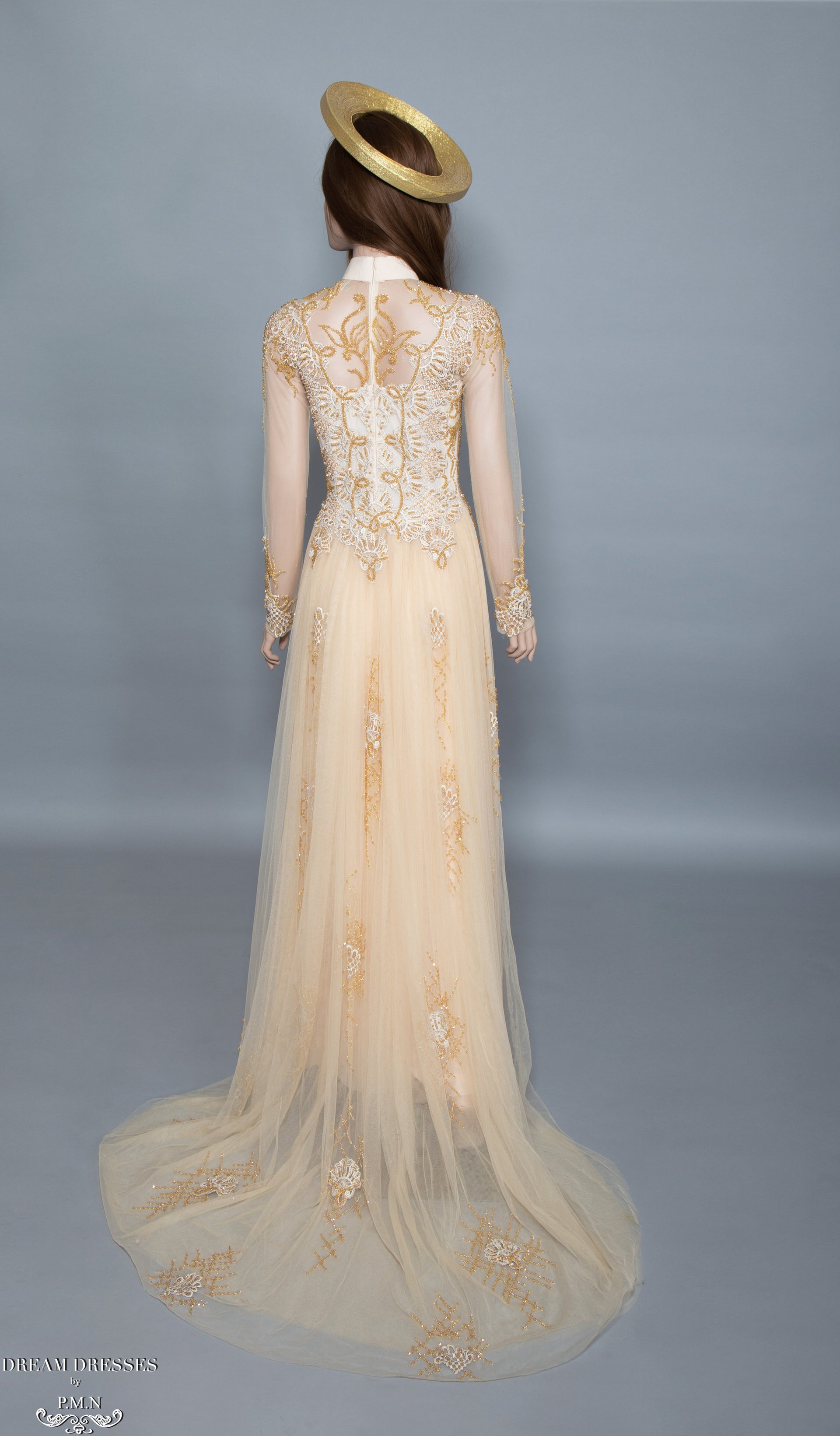 Gold Bridal Ao Dai | Vietnamese Bridal Dress with Embellishment (#HELGA) - Dream Dresses by P.M.N.