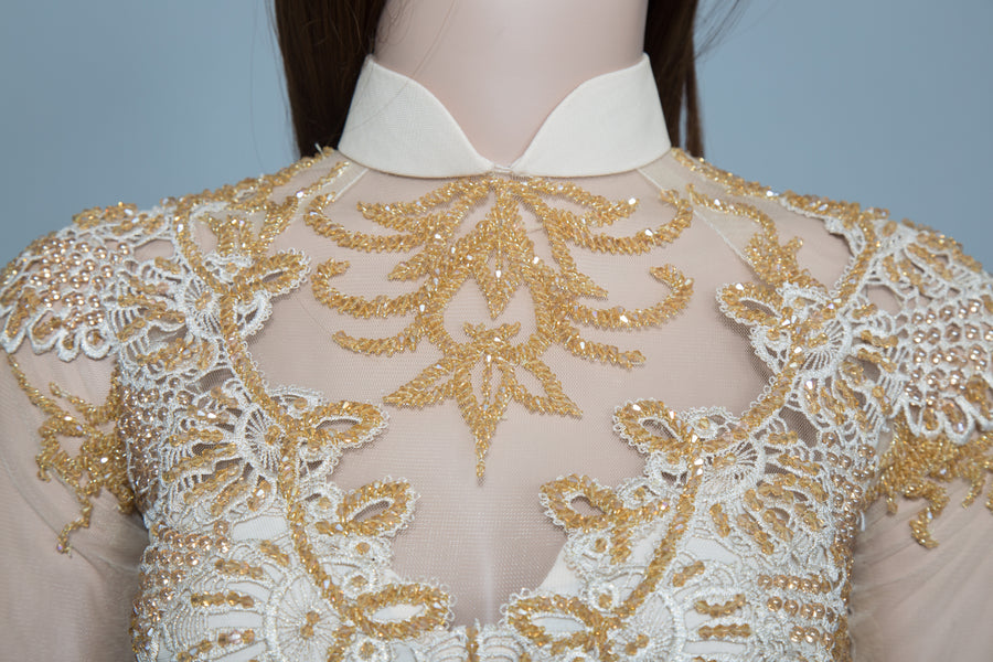 Gold Bridal Ao Dai | Vietnamese Bridal Dress with Embellishment (#HELGA) - Dream Dresses by P.M.N.