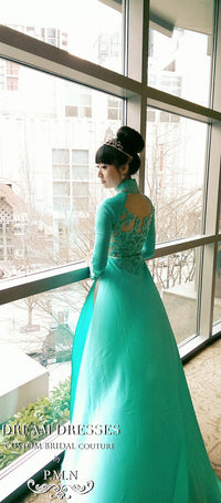 Custom Made Vietnamese Traditional Bridal Dress With Couture Embroidery (#PNAD001) - Dream Dresses by P.M.N
 - 6