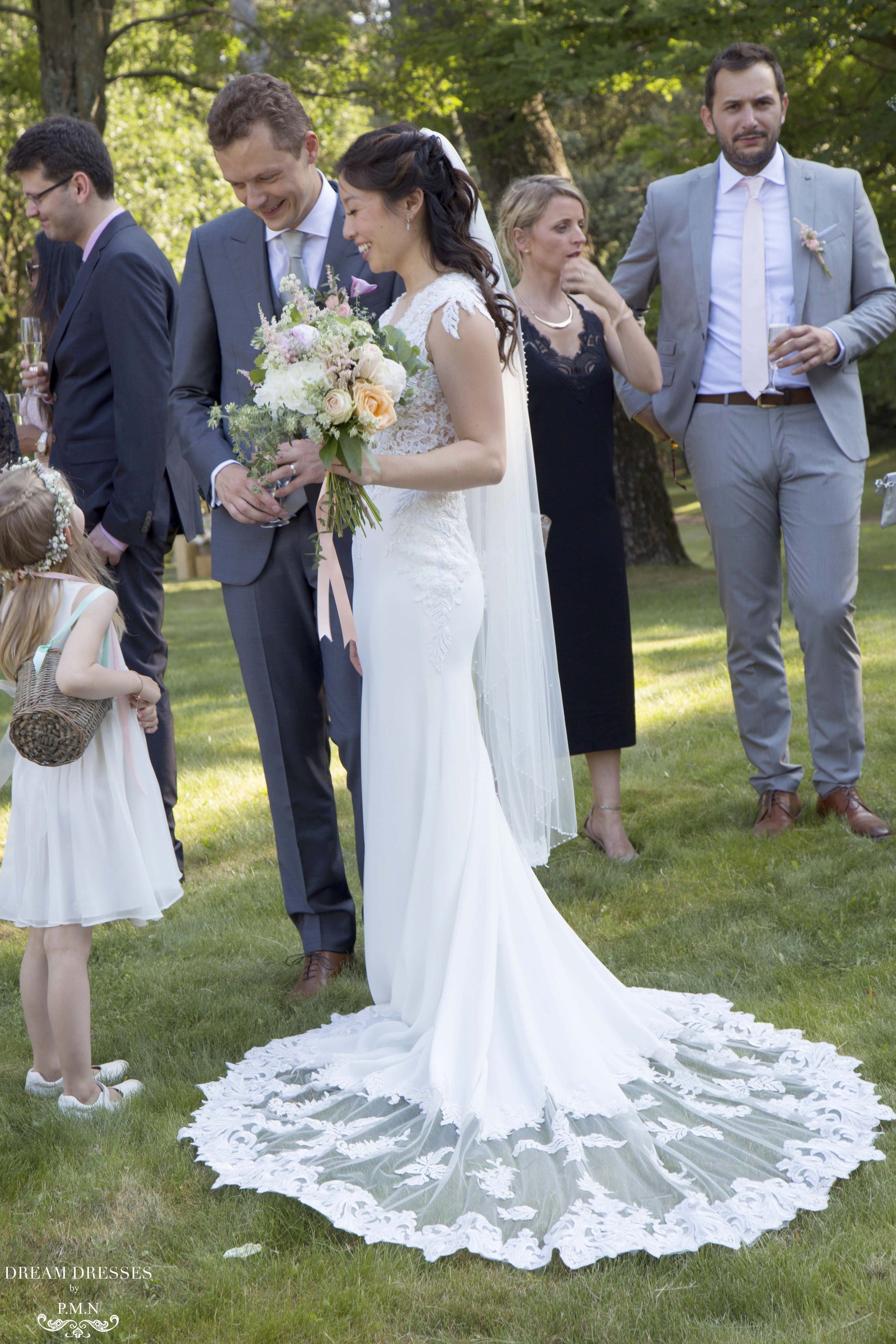 Crepe and Lace Wedding Dress (#Jeanna) - Dream Dresses by P.M.N.