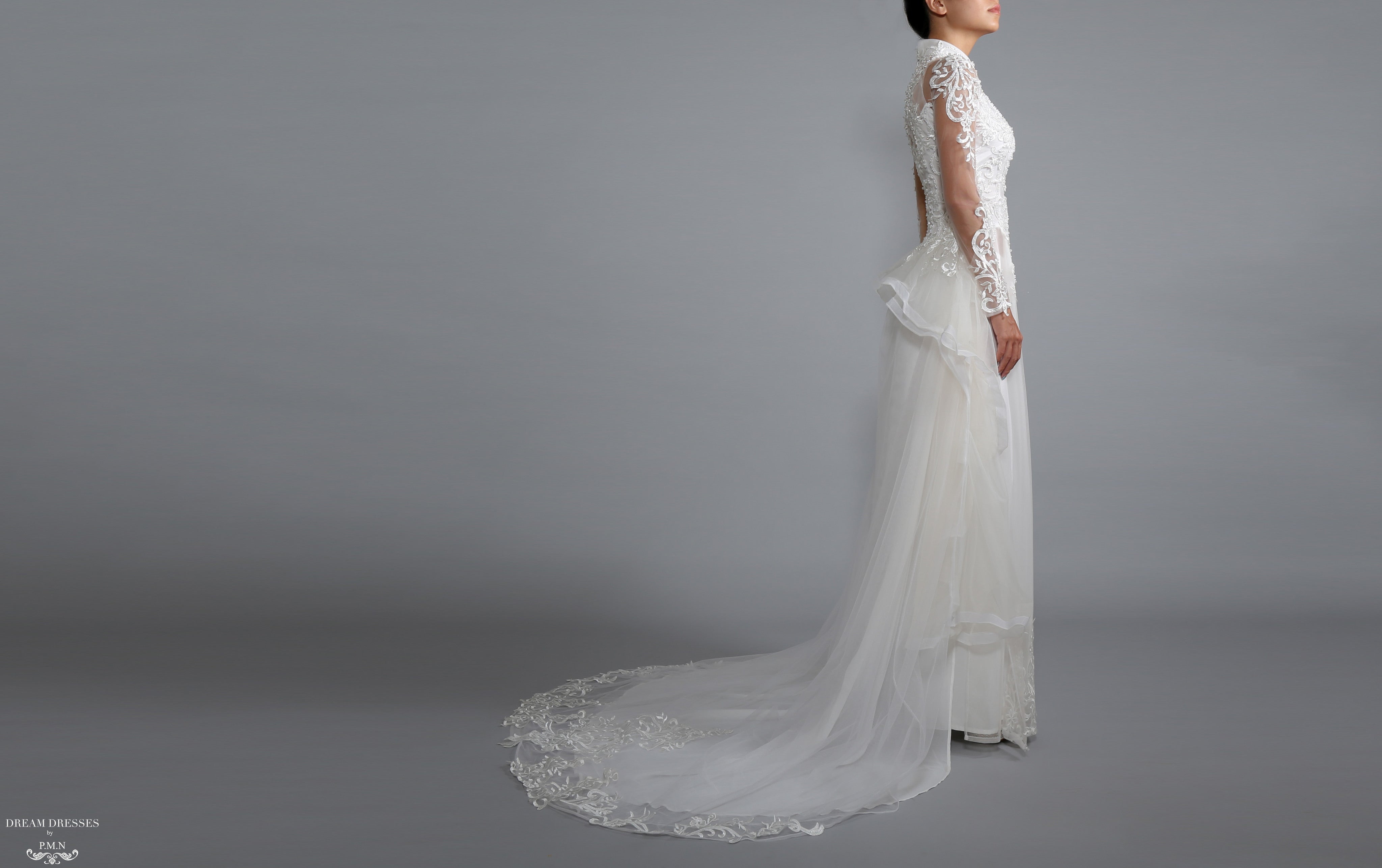 White Bridal Ao Dai | Vietnamese Bridal Dress with Embellishment (#LACINA)