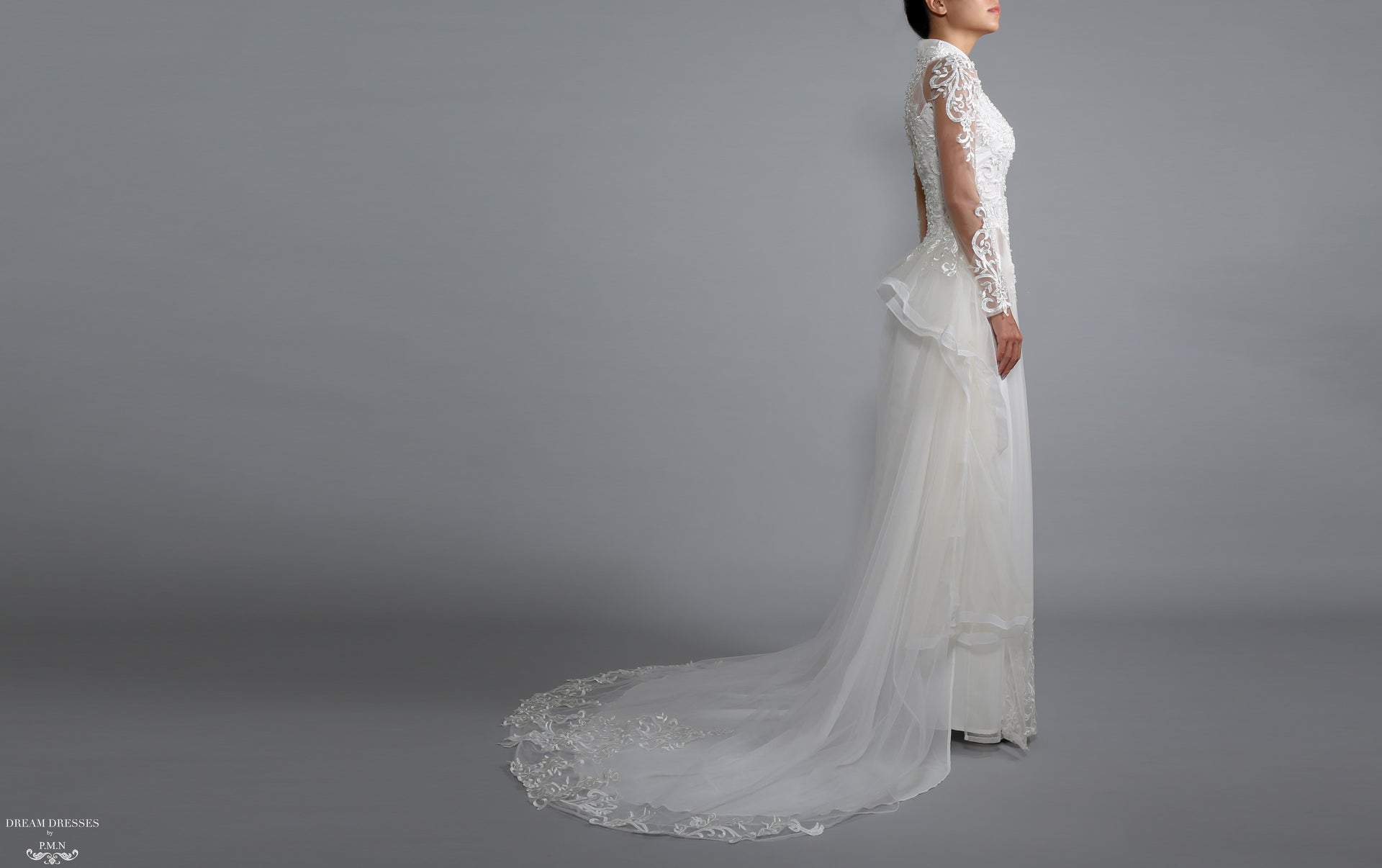 White Bridal Ao Dai | Vietnamese Bridal Dress with Embellishment (#LACINA) - Dream Dresses by P.M.N.