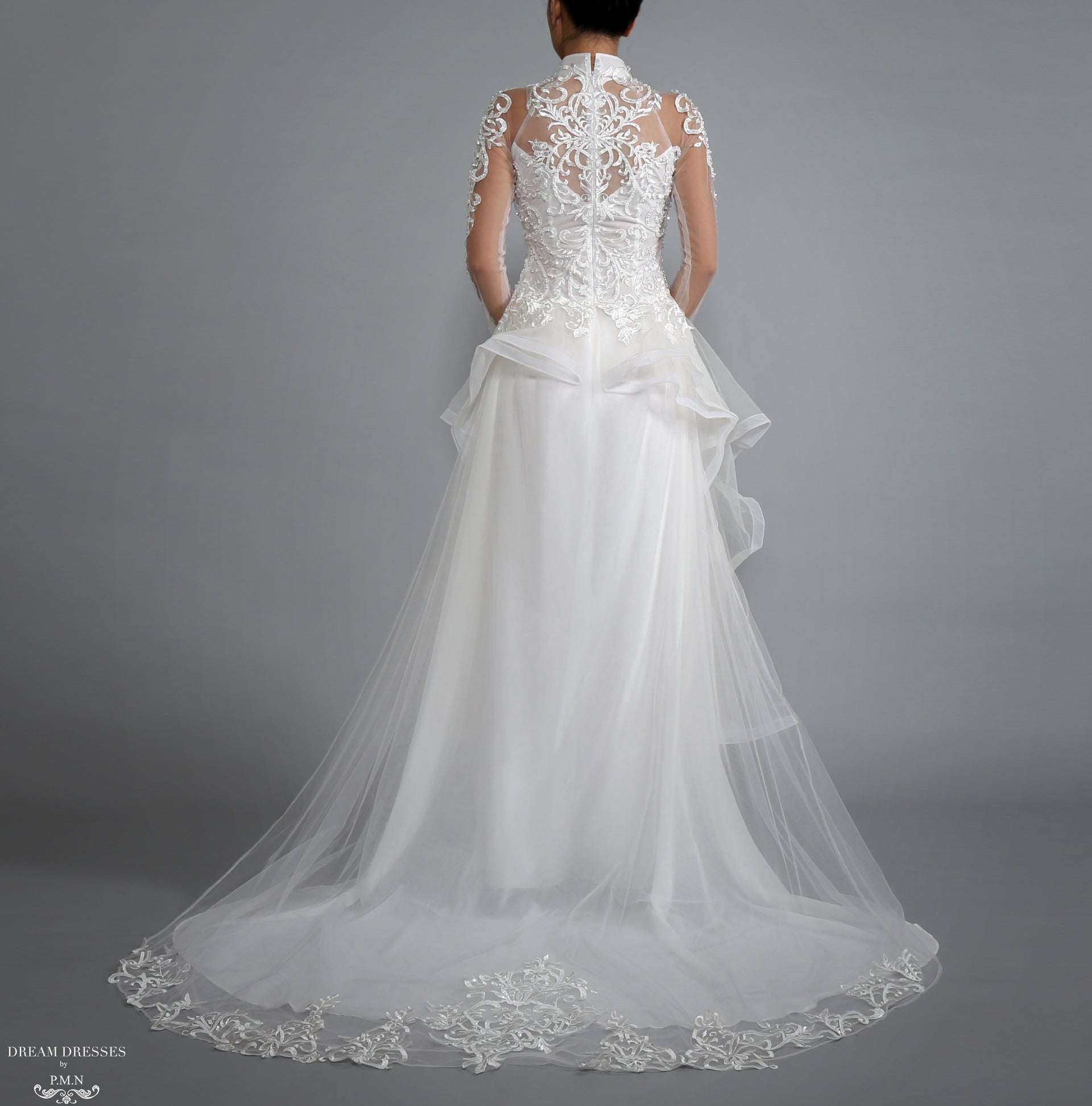 White Bridal Ao Dai | Vietnamese Bridal Dress with Embellishment (#LACINA) - Dream Dresses by P.M.N.