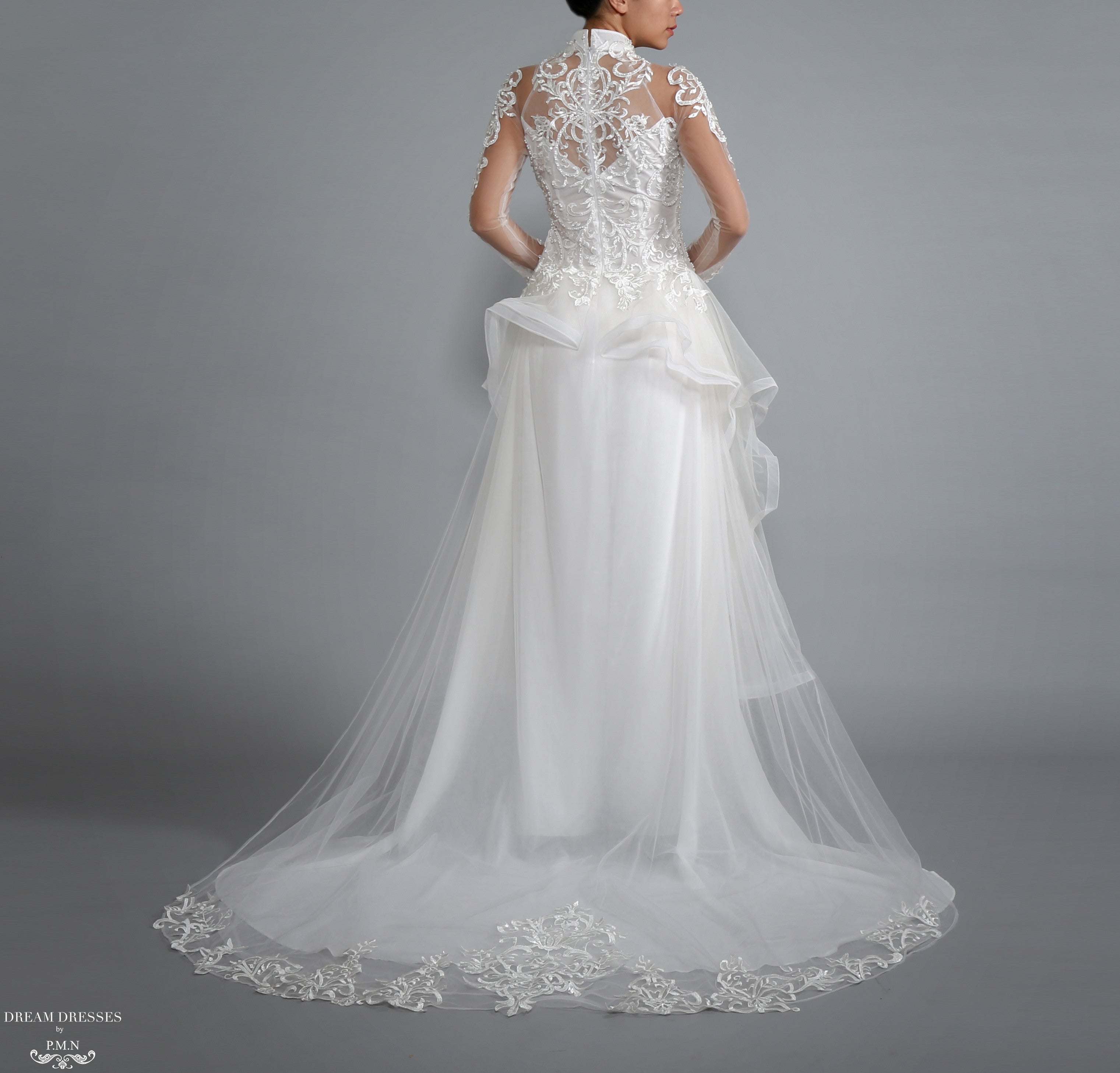 White Bridal Ao Dai | Vietnamese Bridal Dress with Embellishment (#LACINA)