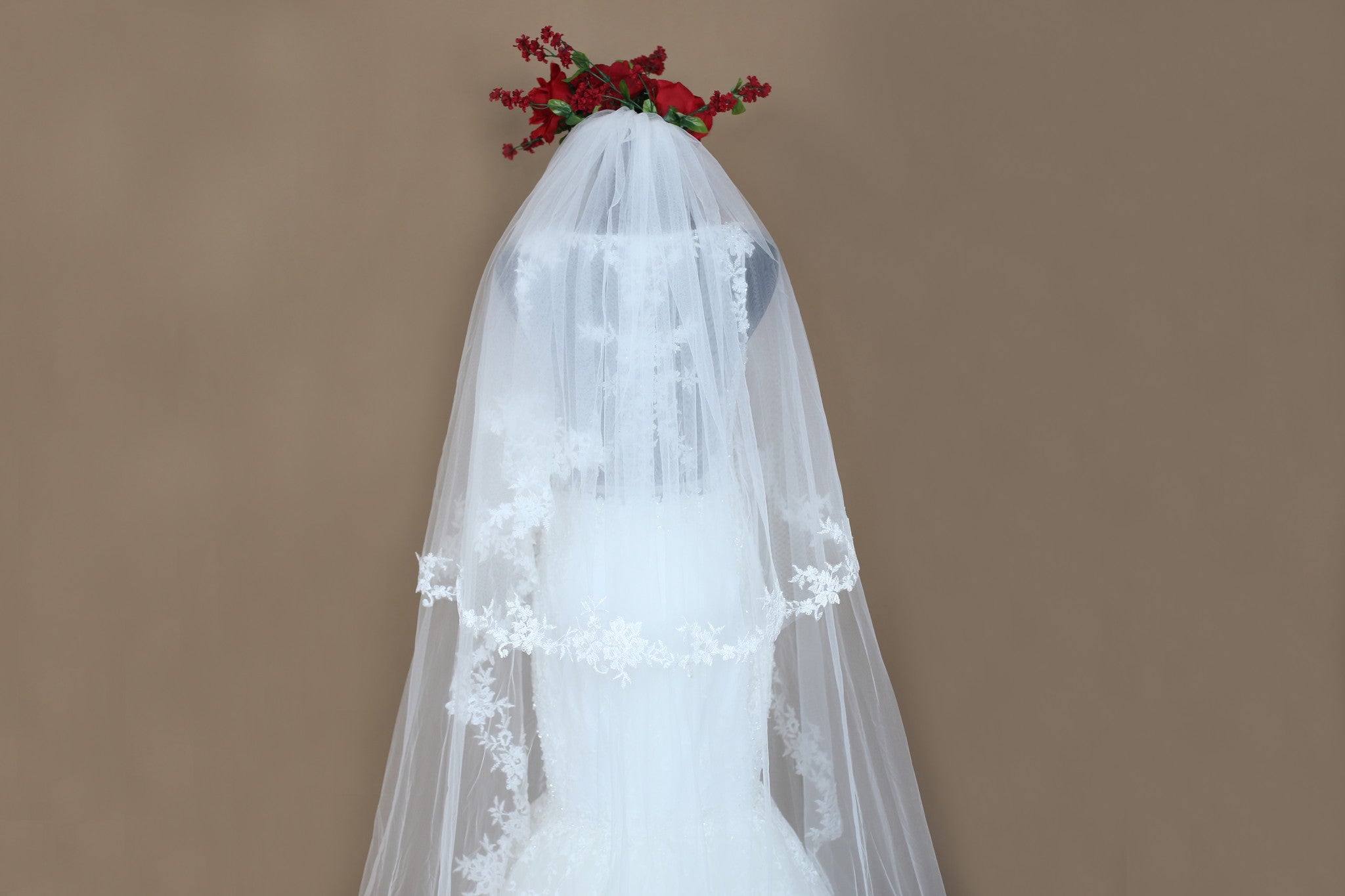 Floral Lace Wedding Veil with Blusher (#Danica)
