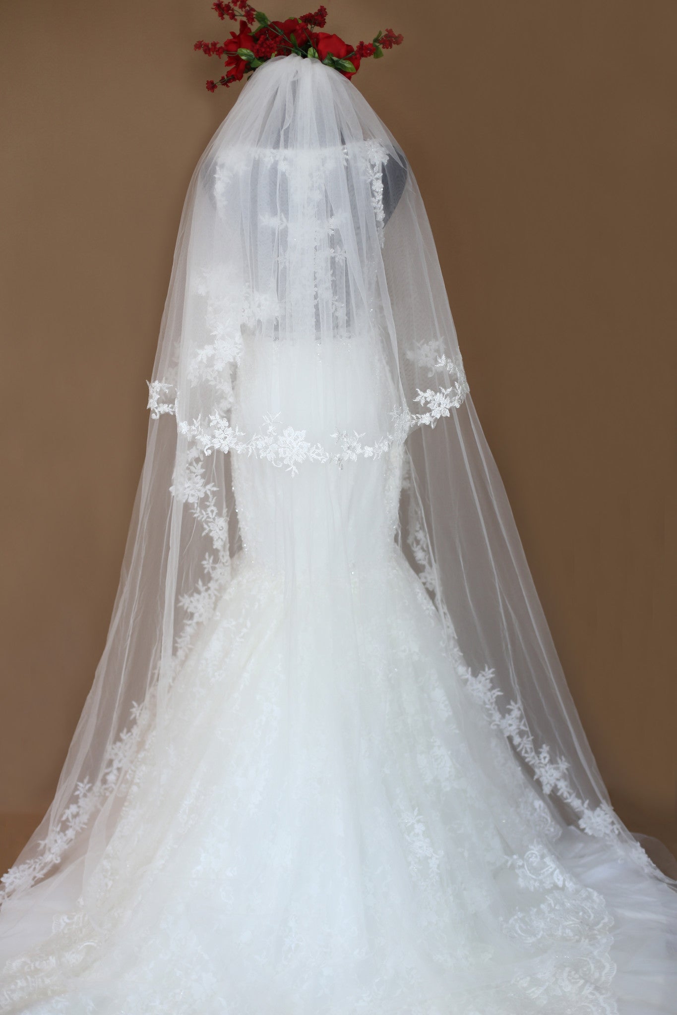 Floral Lace Wedding Veil with Blusher (#Danica)