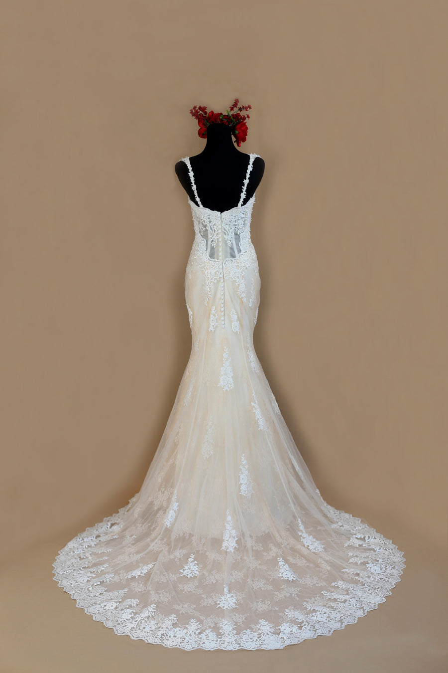 Blush Pink Ivory Lace Mermaid Wedding Dress With Removable Straps (#Nicole) - Dream Dresses by P.M.N
 - 2