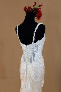 Blush Pink Ivory Lace Mermaid Wedding Dress With Removable Straps (#Nicole) - Dream Dresses by P.M.N
 - 5