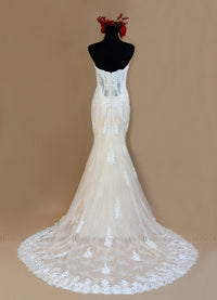 Blush Pink Ivory Lace Mermaid Wedding Dress With Removable Straps (#Nicole) - Dream Dresses by P.M.N
 - 4