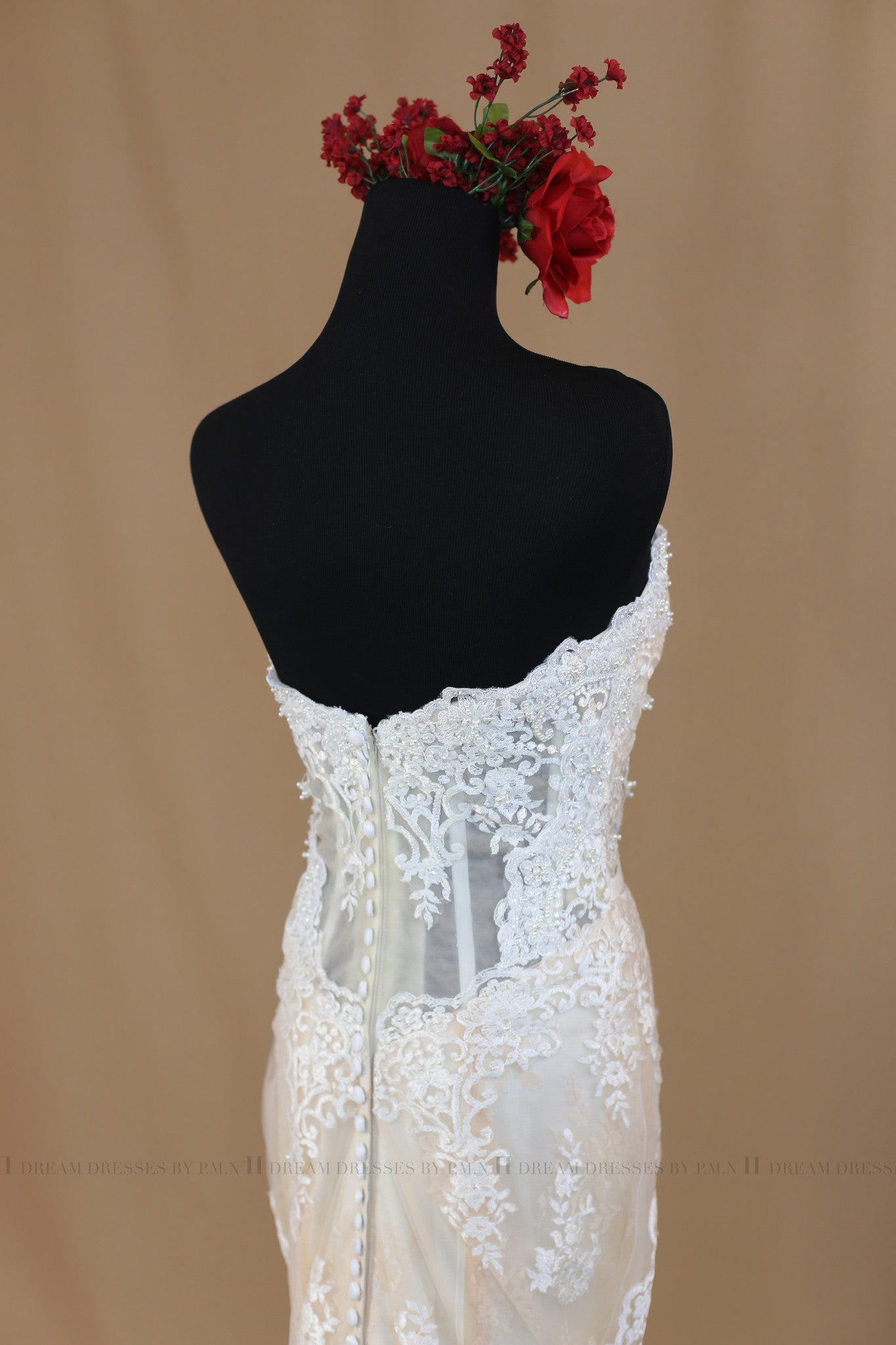Blush Pink Ivory Lace Mermaid Wedding Dress With Removable Straps (#Nicole) - Dream Dresses by P.M.N
 - 6