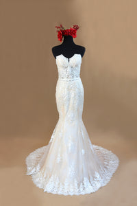 Blush Pink Ivory Lace Mermaid Wedding Dress With Removable Straps (#Nicole) - Dream Dresses by P.M.N
 - 3