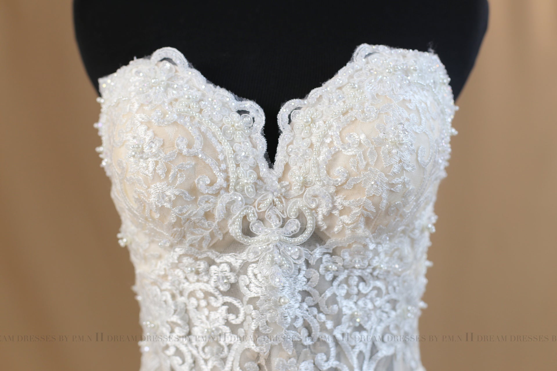 Blush Pink Ivory Lace Mermaid Wedding Dress With Removable Straps (#Nicole) - Dream Dresses by P.M.N
 - 8